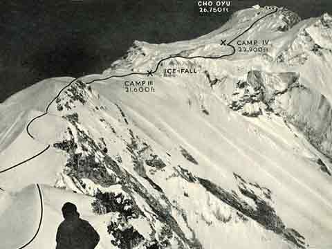 
Cho Oyu First Ascent Route - Cho Oyu by Herbert Tichy book

